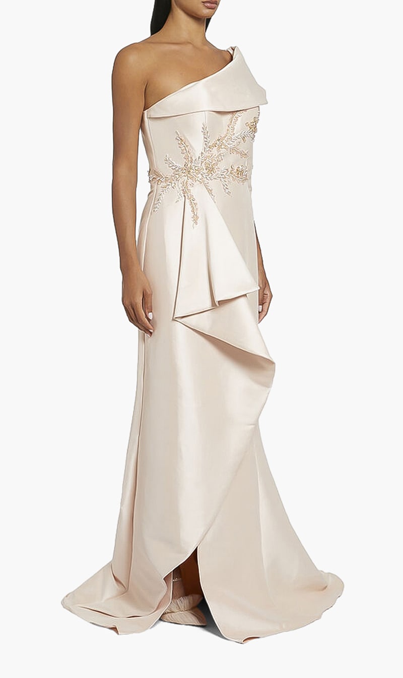 

Asymmetrical Embellished Gown, Pink