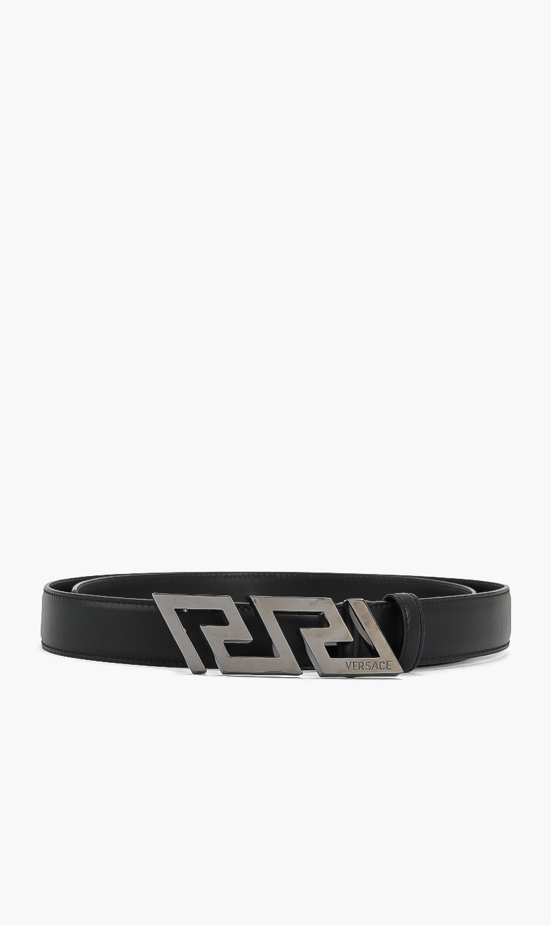 

La Greca Leather Belt, Black
