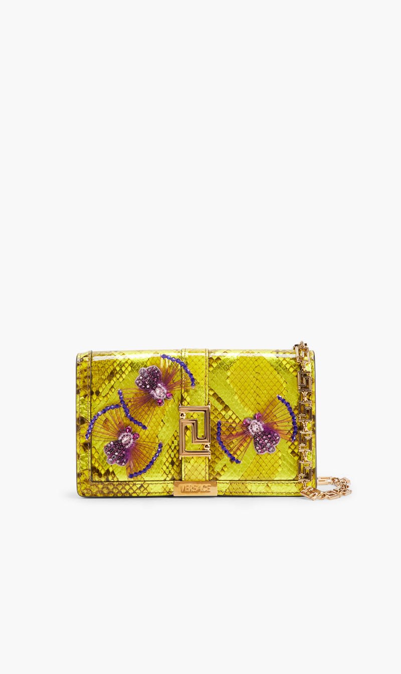 

Versace Yellow Wallet On Chain Greca Goddess Python Metallic Emb Excl for Women | The Deal Outlet