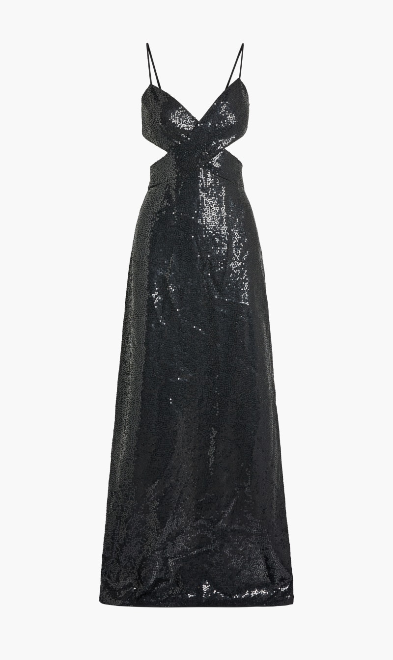 

Double Crepe Cut Out Embroidered Gown, Black