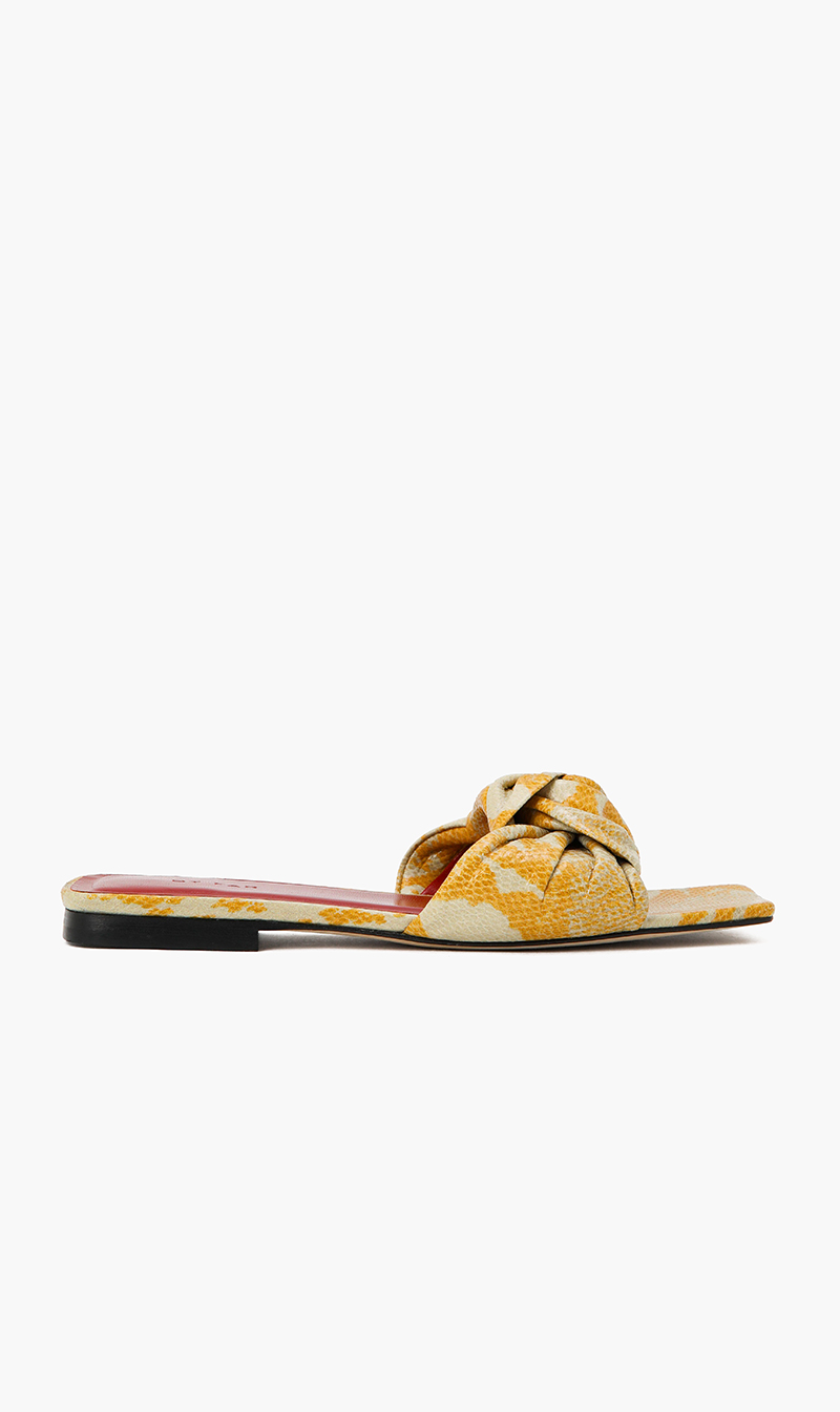 

Lima Snake Skin Print Mules, Yellow