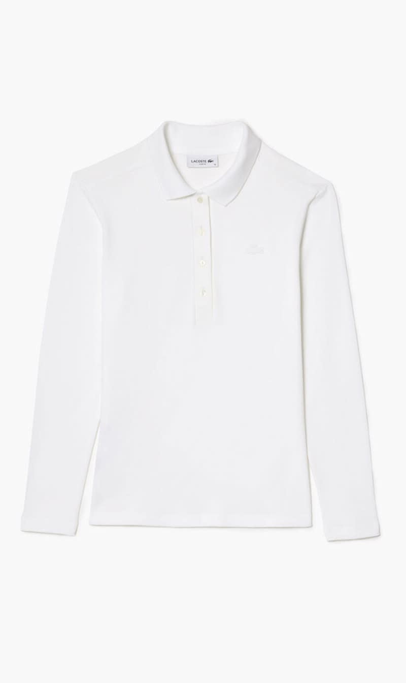 

Lacoste White Slim Fit Stretch Pique Polo Shirt for Women | The Deal Outlet