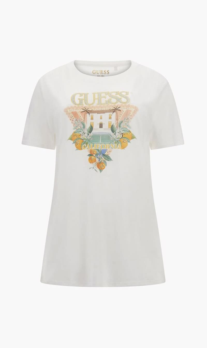 

Guess White Front Print T Shirt for Women | The Deal Outlet
