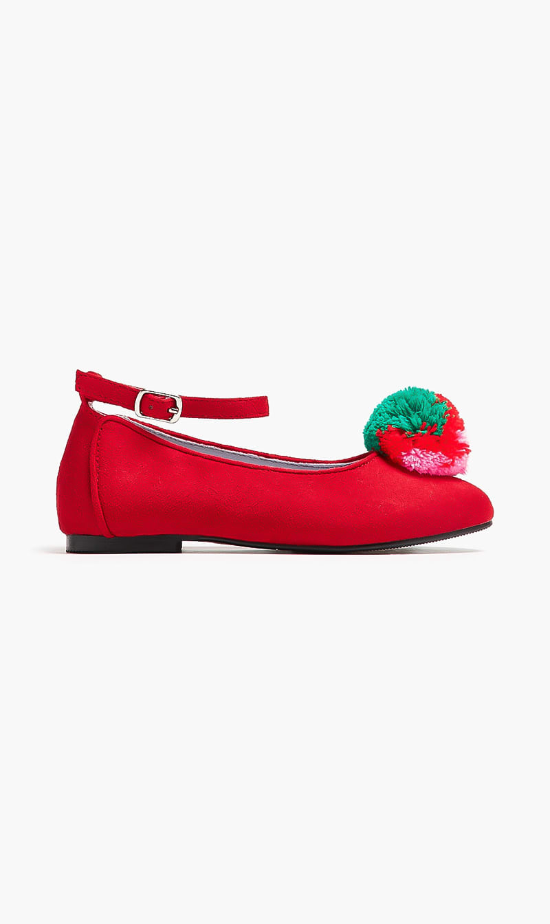 

Stella Mc Cartney Red Fluffy Fruit Tassel Ballet Flats for Girls | The Deal Outlet