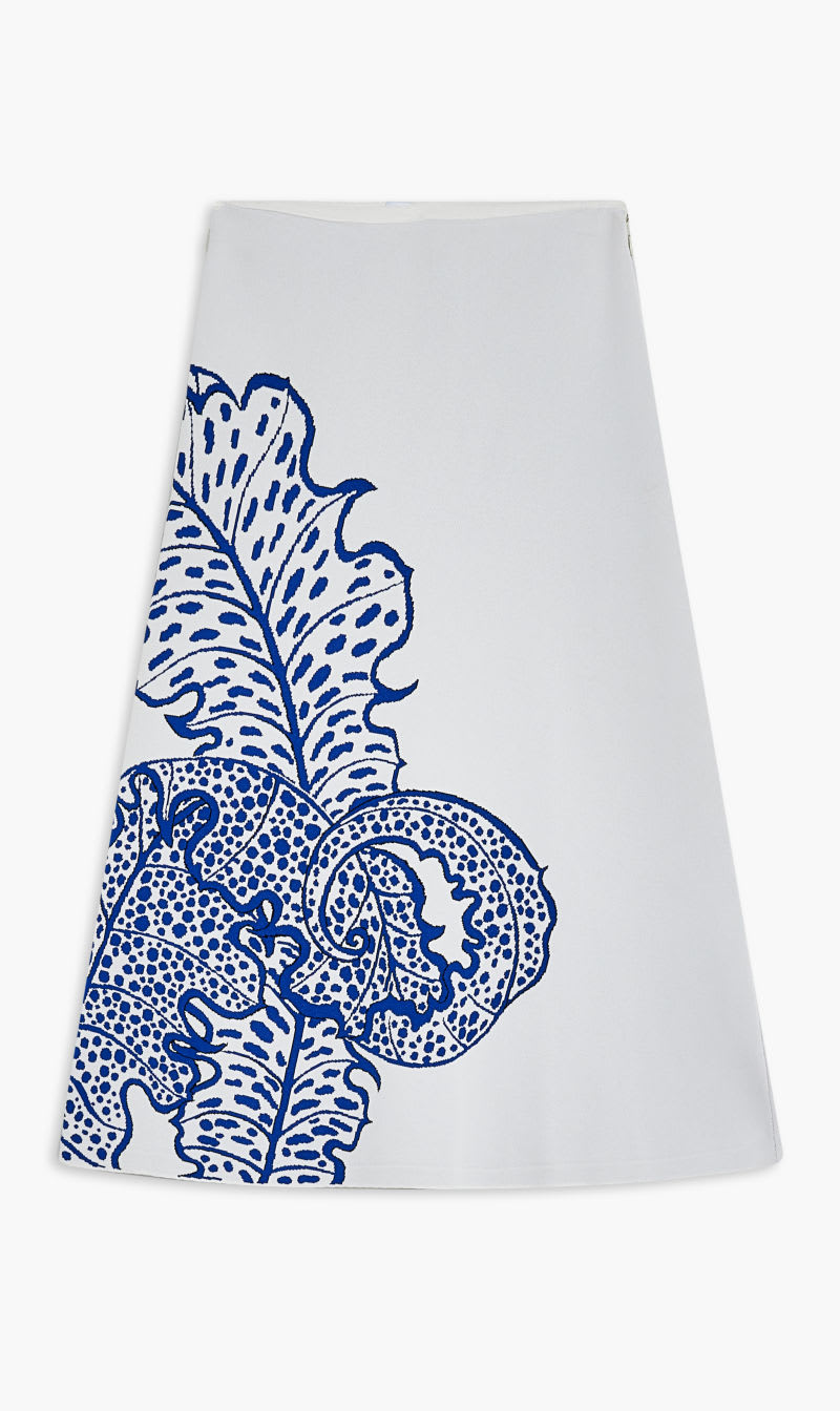 

Salvatore Ferragamo Blue Viscose Jacquard Leaf Skirt for Women | The Deal Outlet