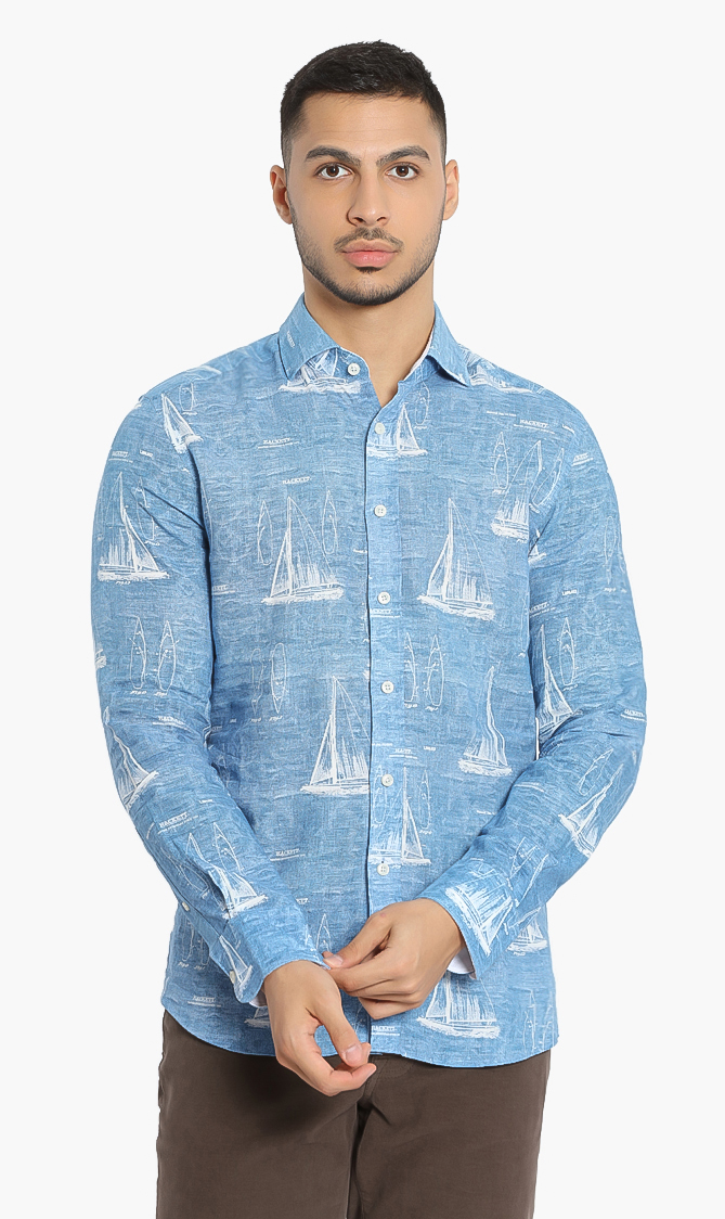 

Hackett London Sail Boat Print Slim Fit Shirt