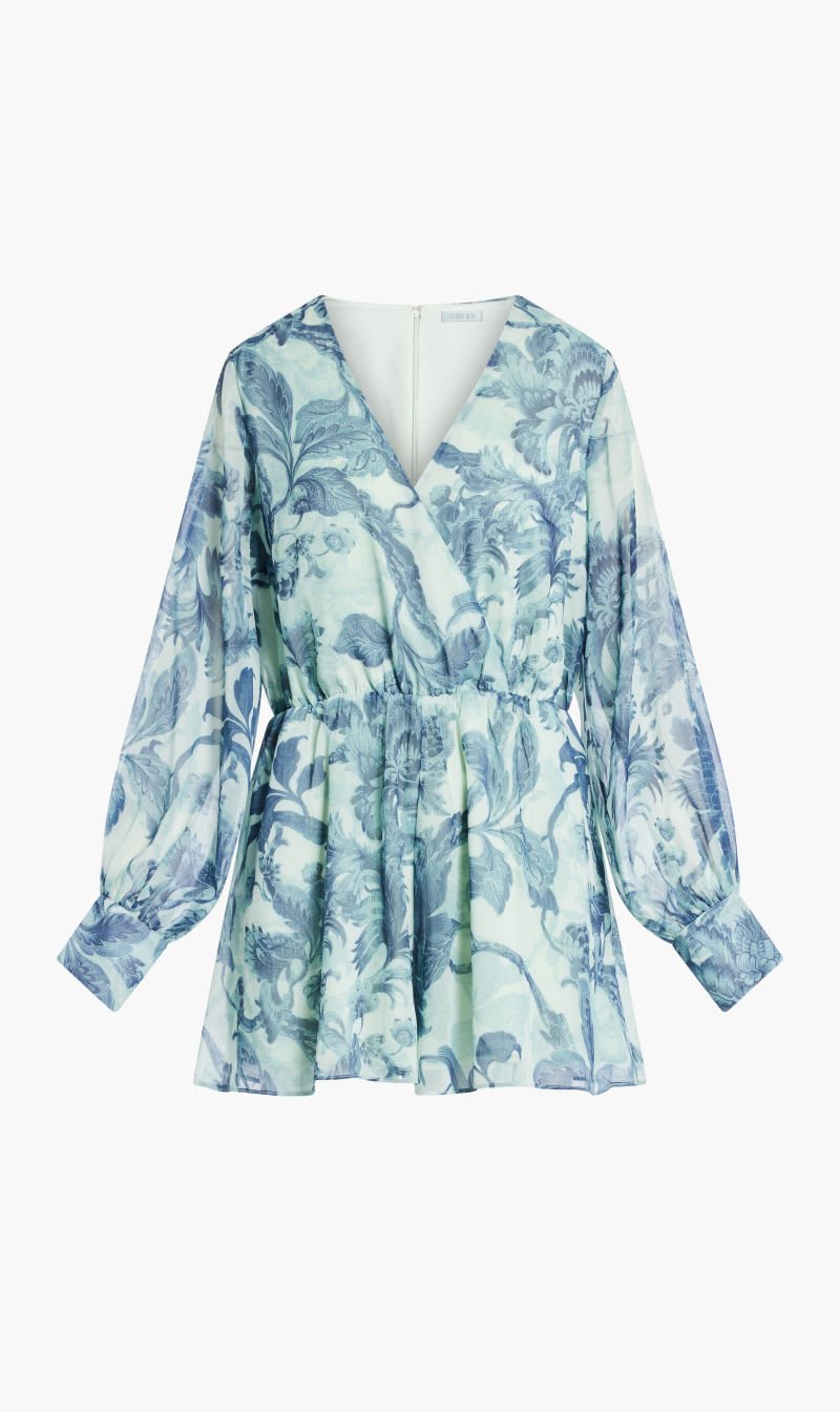 

Guess Blue Long Sleeve Candis Romper Crinkle Chiffon for Women | The Deal Outlet