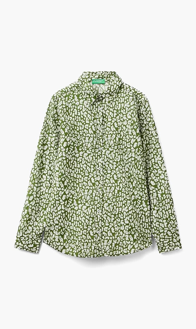 Green United Colors Of Benetton White Printed Shirt for Women