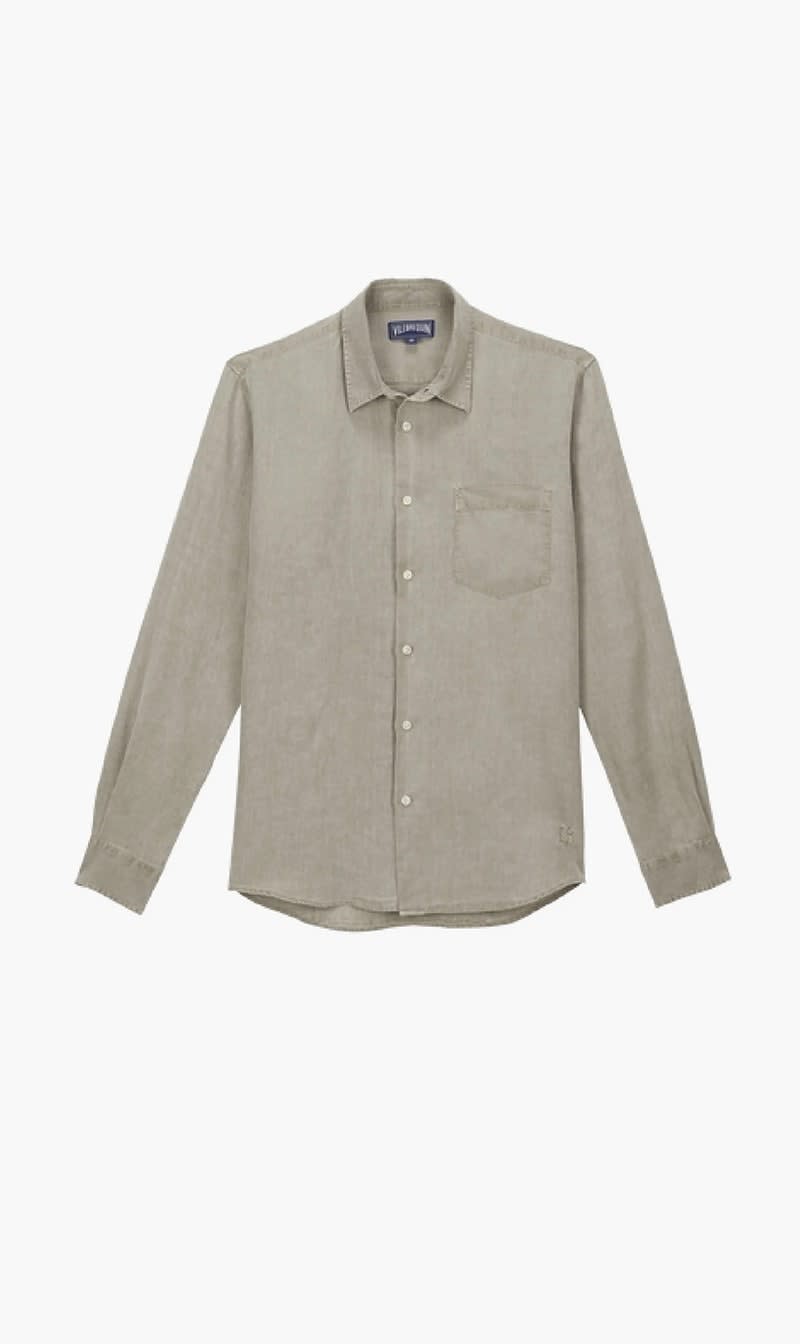 

Vilebrequin Green Linen Mineral Dye Shirt Solid for Men | The Deal Outlet