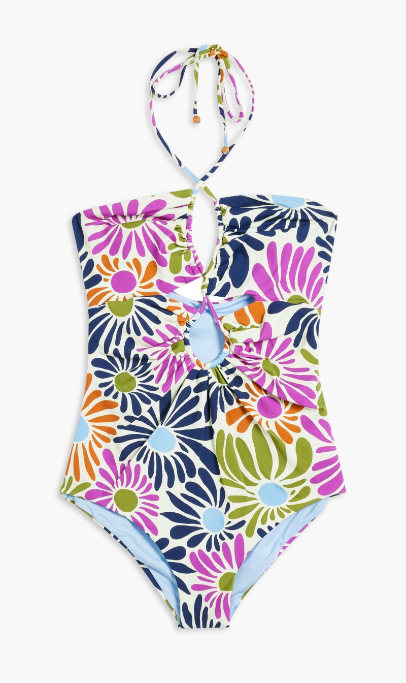 

Cala De La Cruz Pink Gemma One Piece-halter Neck Backless One Piece With Criss Cross Straps And Front Tear Drop Cutouts for Women | The Deal Outlet