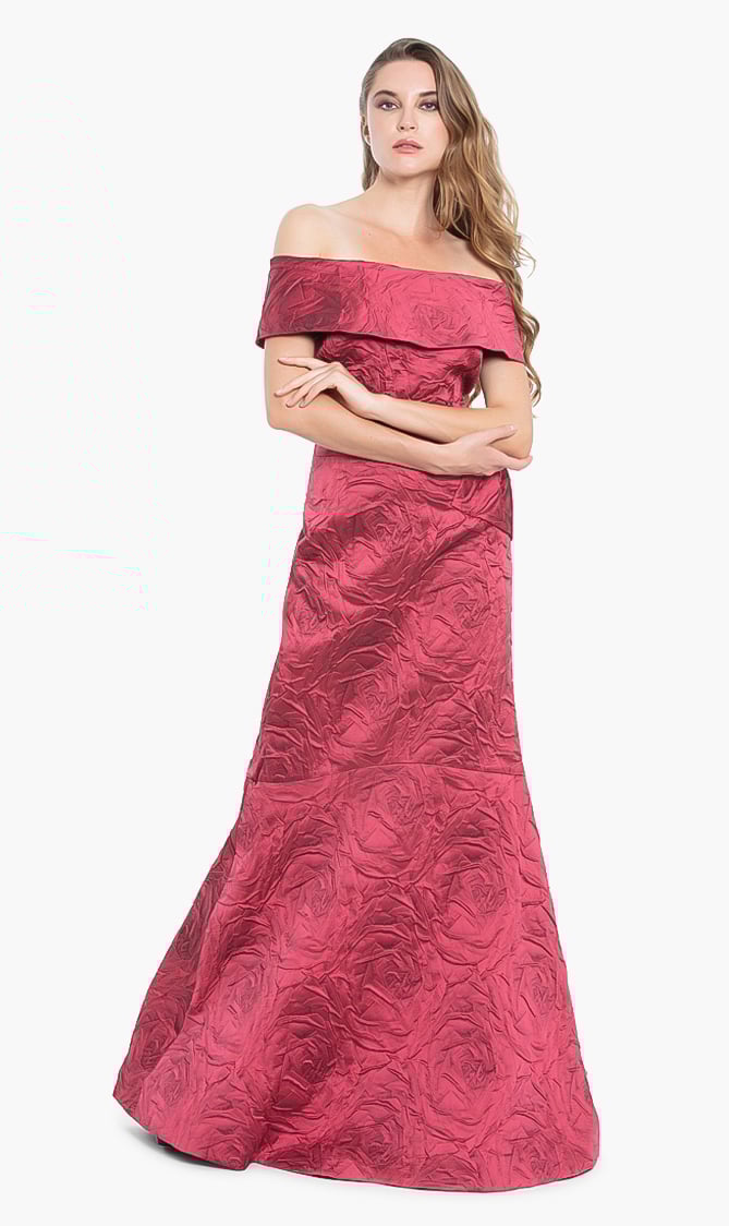 

Teri Jon Off-shoulder Brocade Gown