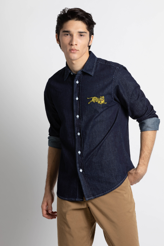

Kenzo Jumping Tiger Logo Denim Long Sleeve Shirt