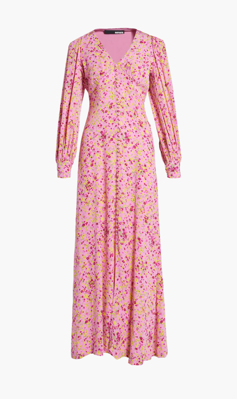 

Rotate Birger Christensen Pink Maja Jacquard Maxi Dress for Women | The Deal Outlet