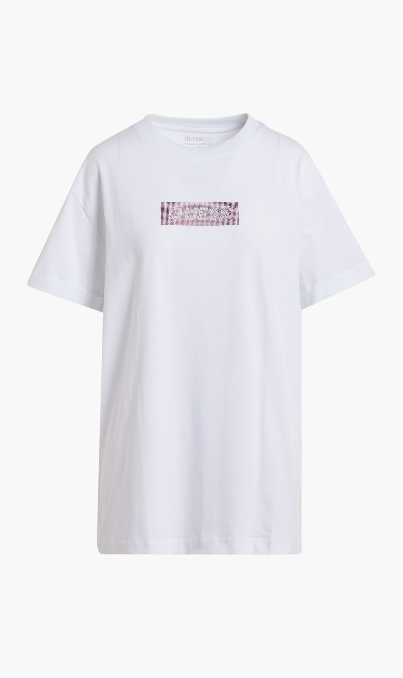 

Guess White Short Sleeve Cotton Mini Box T-shirt for Women | The Deal Outlet