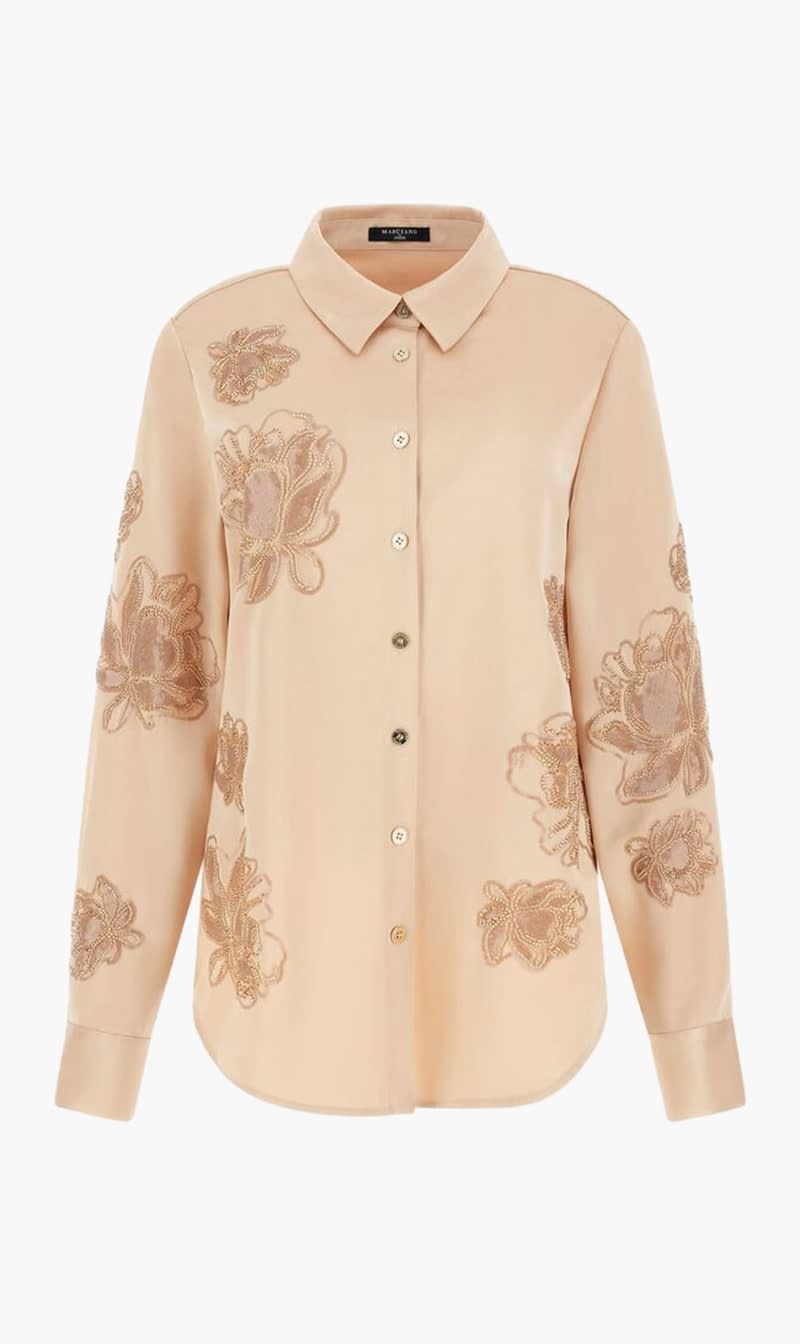 

Guess Beige Gwen Embroidered Flower Shirt for Women | The Deal Outlet