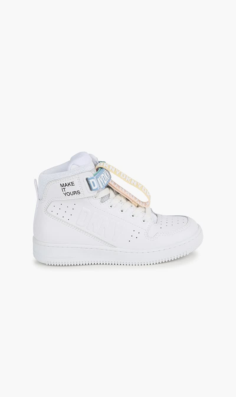 

Dkny White Logo Tape High Top Sneakers | The Deal Outlet