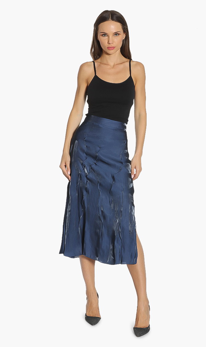 

Pleated Textured Midi Skirt, Blue