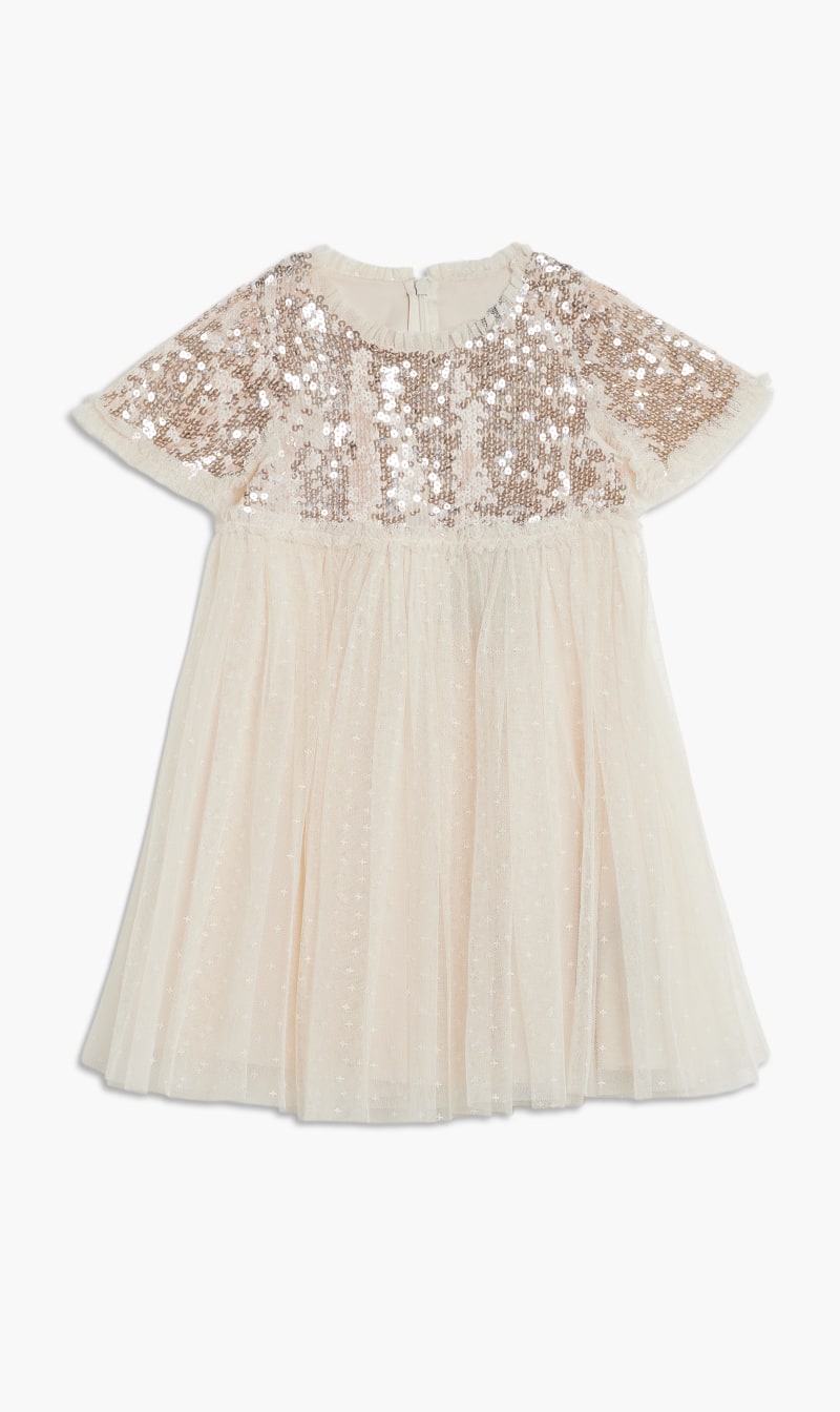

Mila Gloss Bodice Kids Dress, Beige
