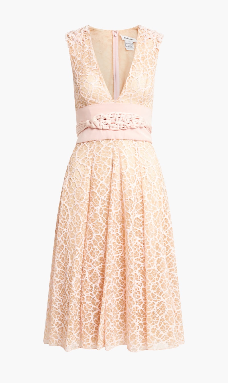 

V Neck Laced Dress, Pink