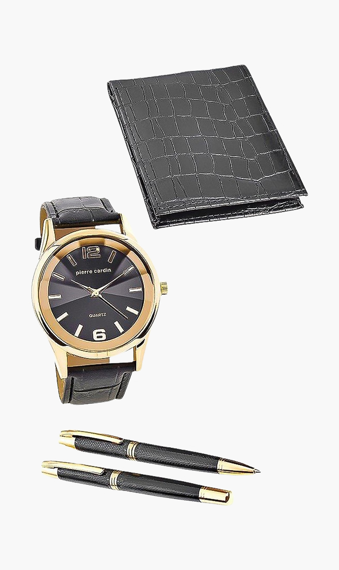 

Time Design Leather Strap Analog Watch Gift Set