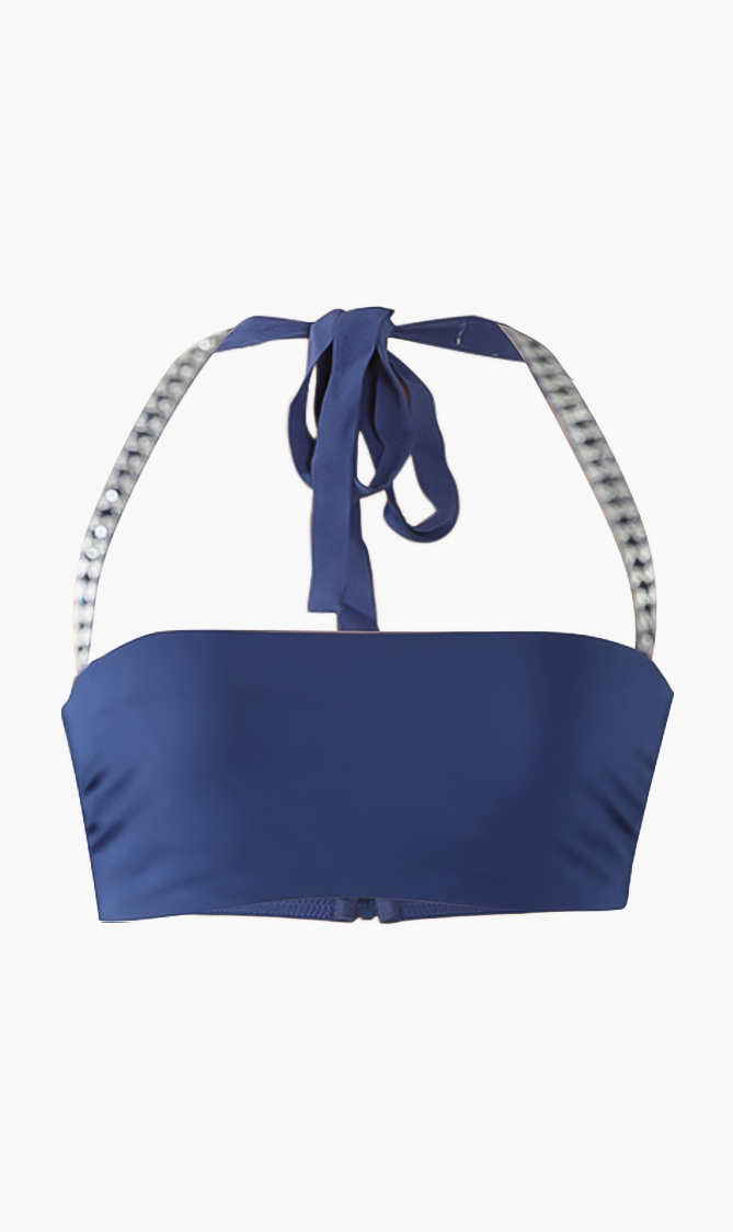 

Sequined Halter Bikini Top, Blue