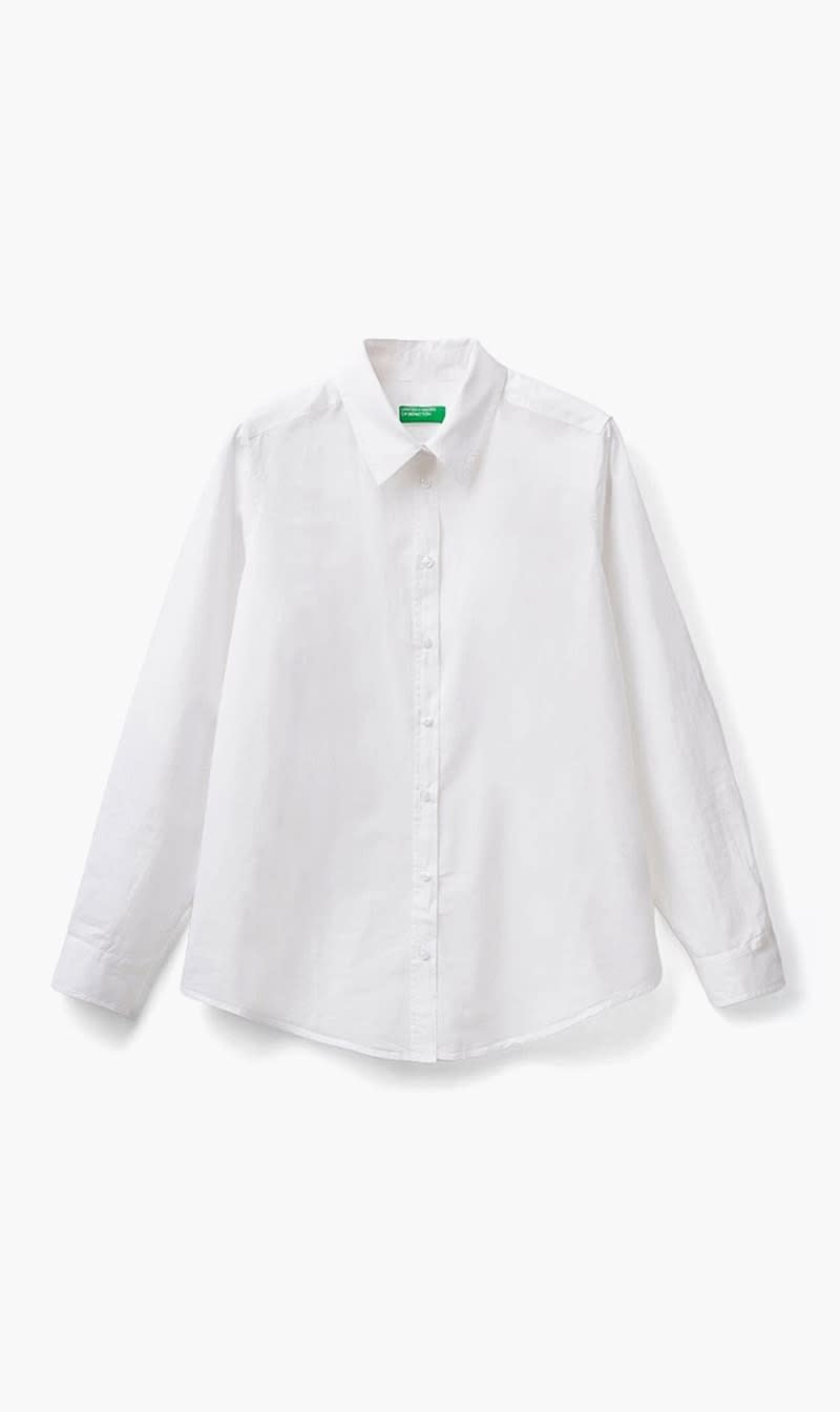 White United Colors Of Benetton Blue Lightweight Cotton Shirt for Women