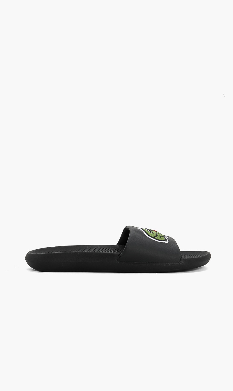 

Oversized Embroidered Croc Slides, Black