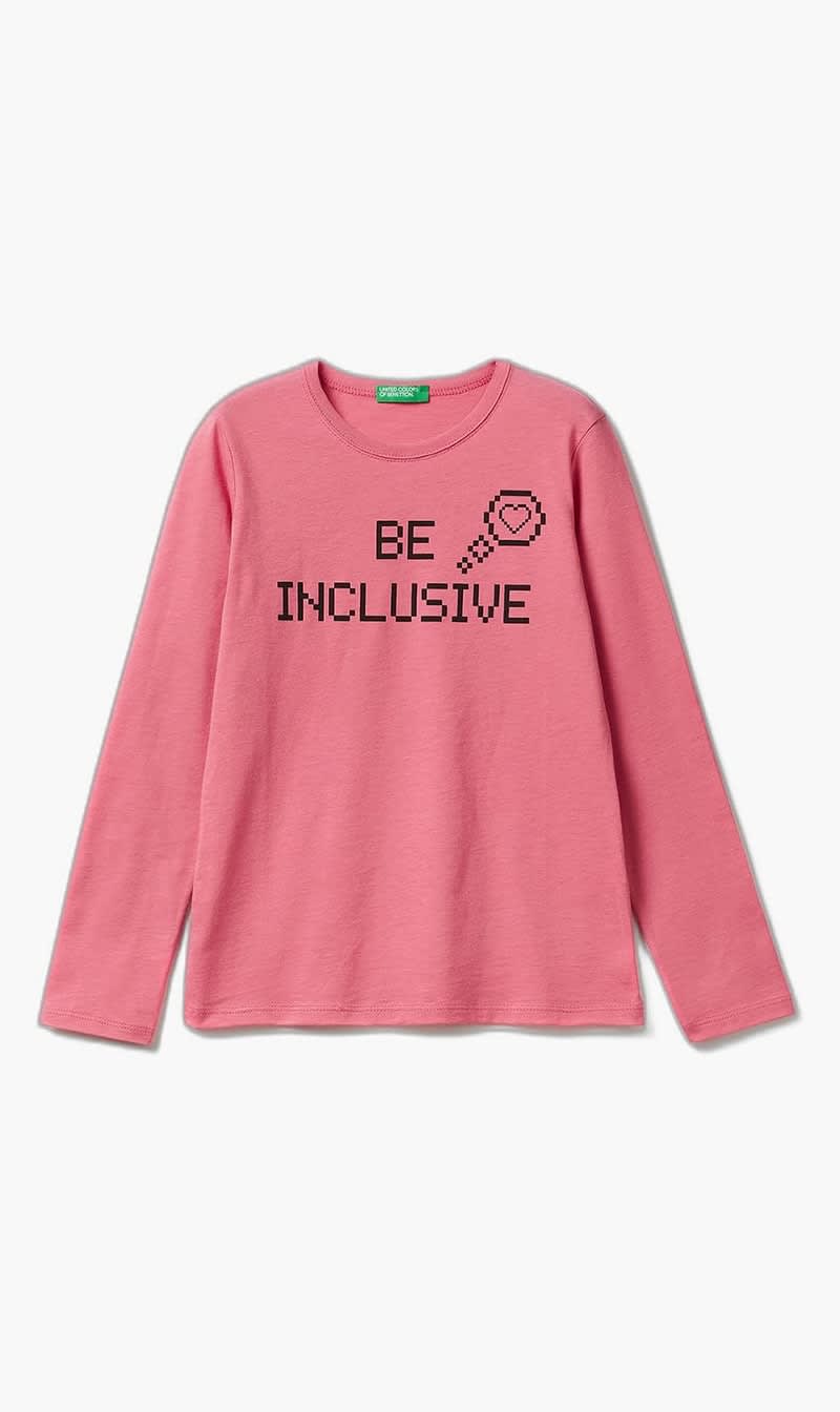 Pink United Colors Of Benetton White Long Sleeve 100% Cotton T-shirt for Girls