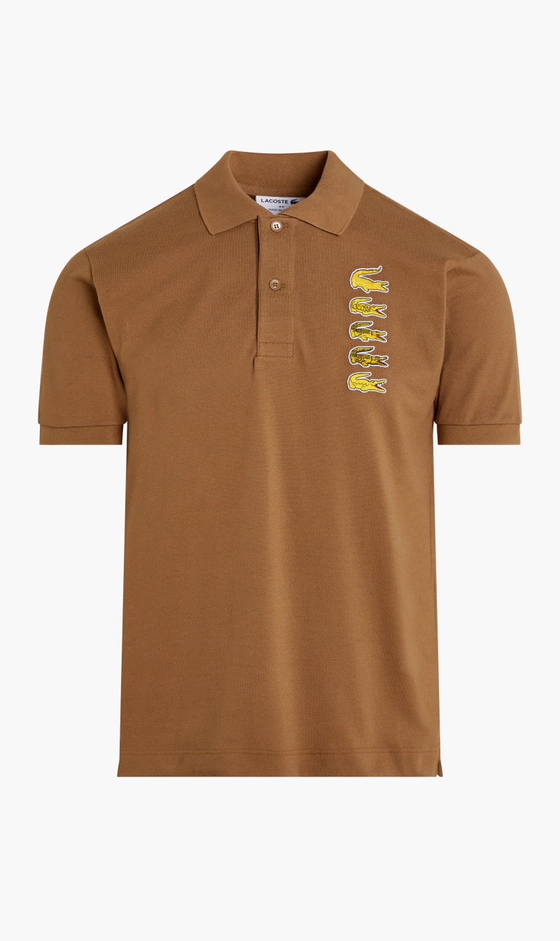 

Short Sleeved Ribbed Collar Shirt, Brown