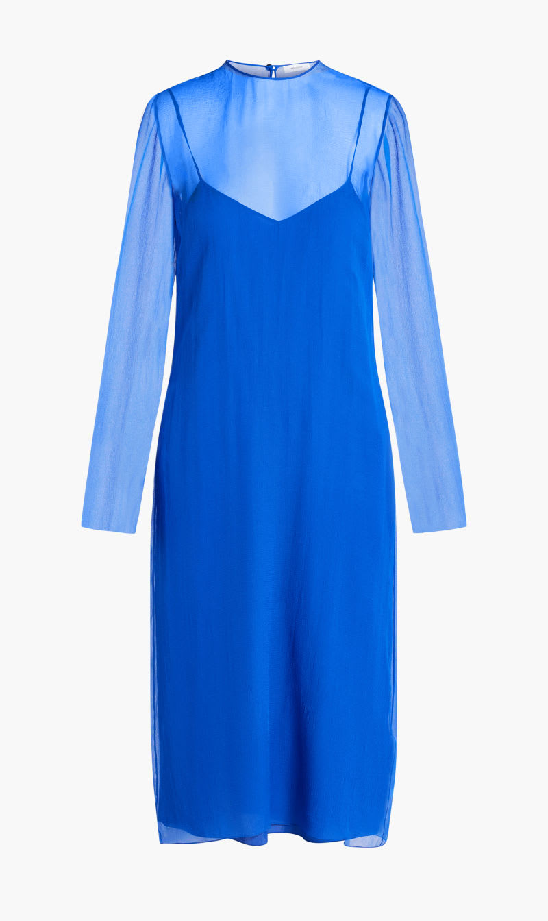

Salvatore Ferragamo Blue Silk Mousseline Dress for Women | The Deal Outlet