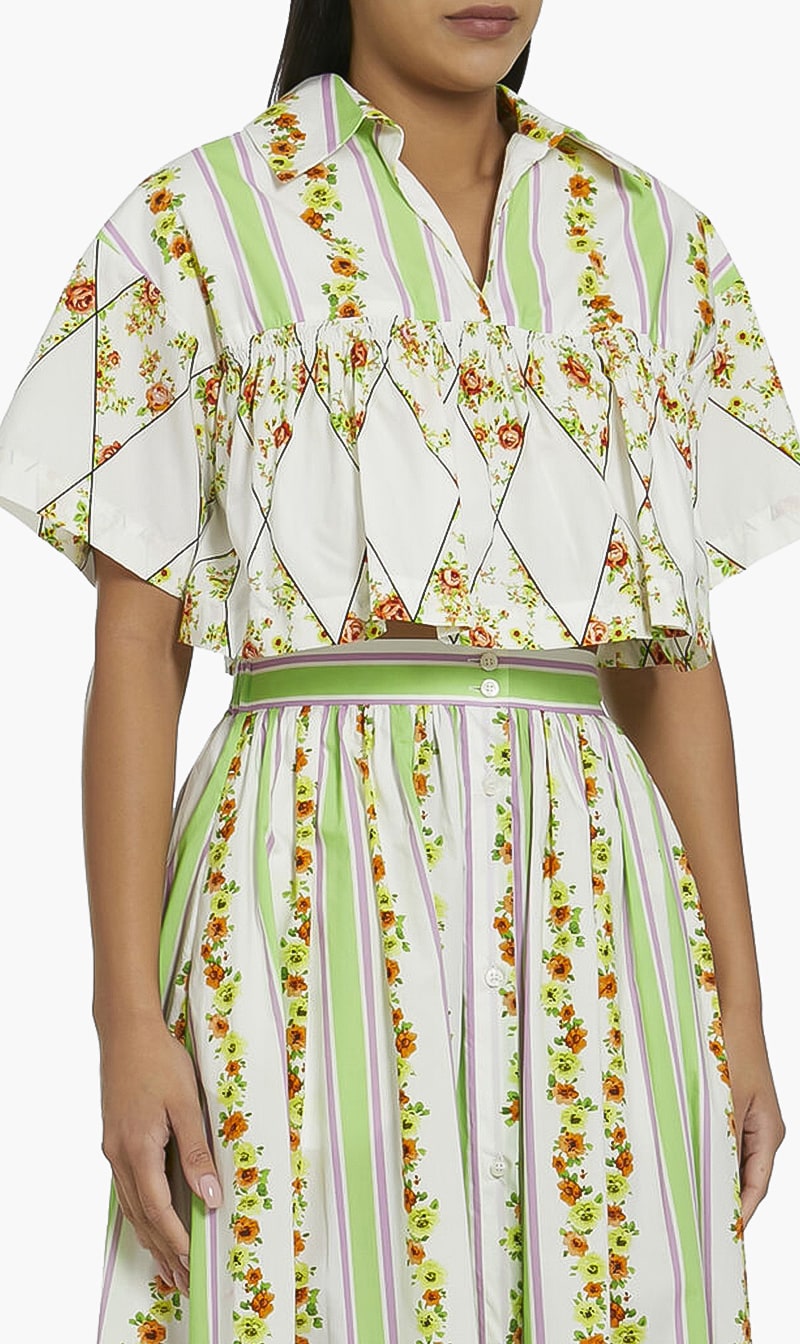 

Floral Print Cropped Shirt, Multi-color