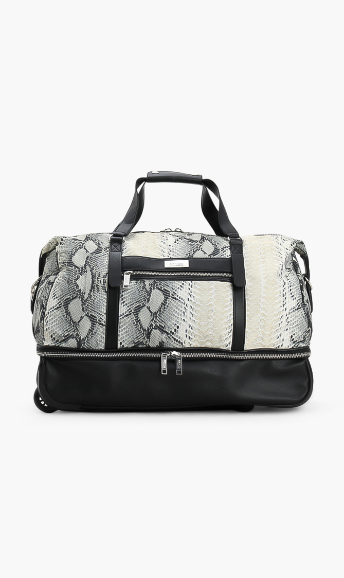 

Python Print Travel Rolling Duffle Bag, Beige