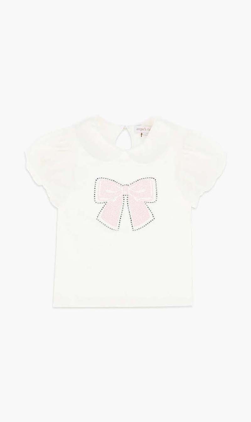 

Angel's Face White Mallory Snowdrop Bow Top for Girls | The Deal Outlet