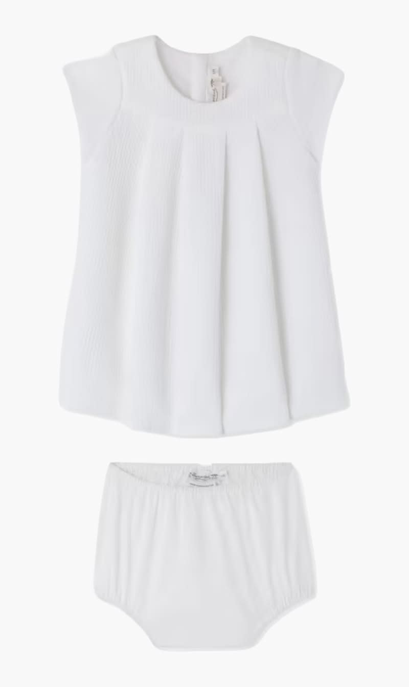 

Bonpoint White Elzie Dress Cotton Pique With Bloomer for Girls | The Deal Outlet