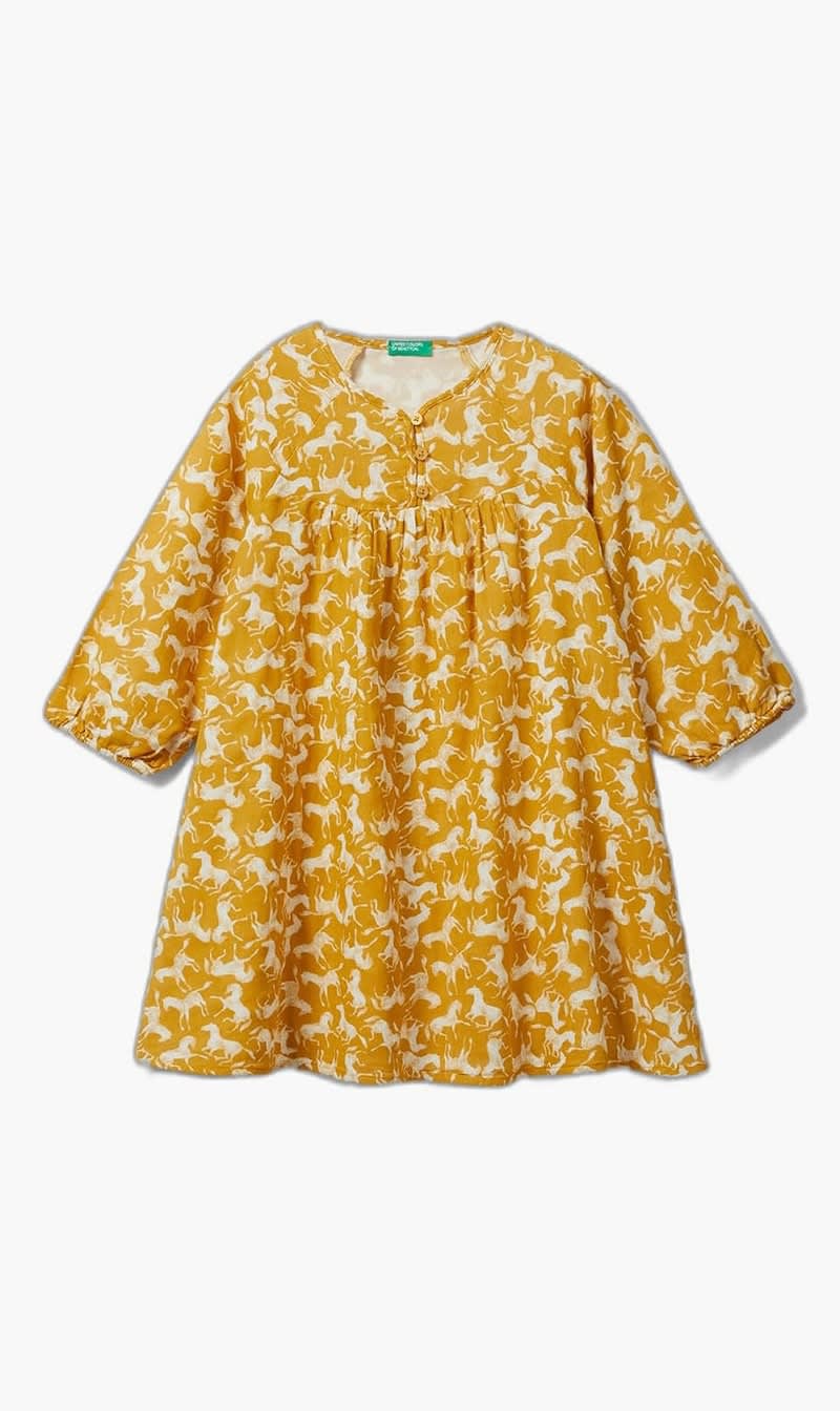 United Colors Of Benetton Yellow Printed Dress for Girls