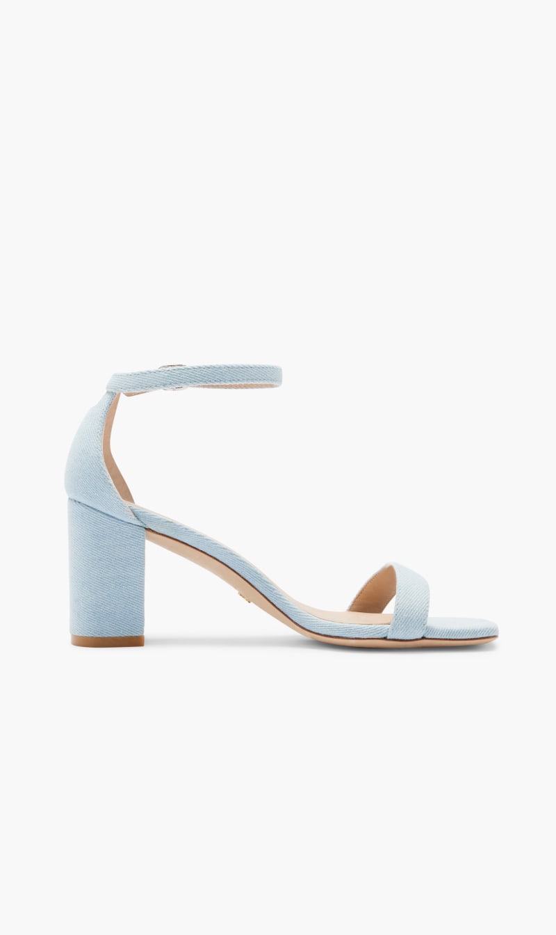 

Stuart Weitzman Blue Nudistcurve 75 Block Sandal for Women | The Deal Outlet