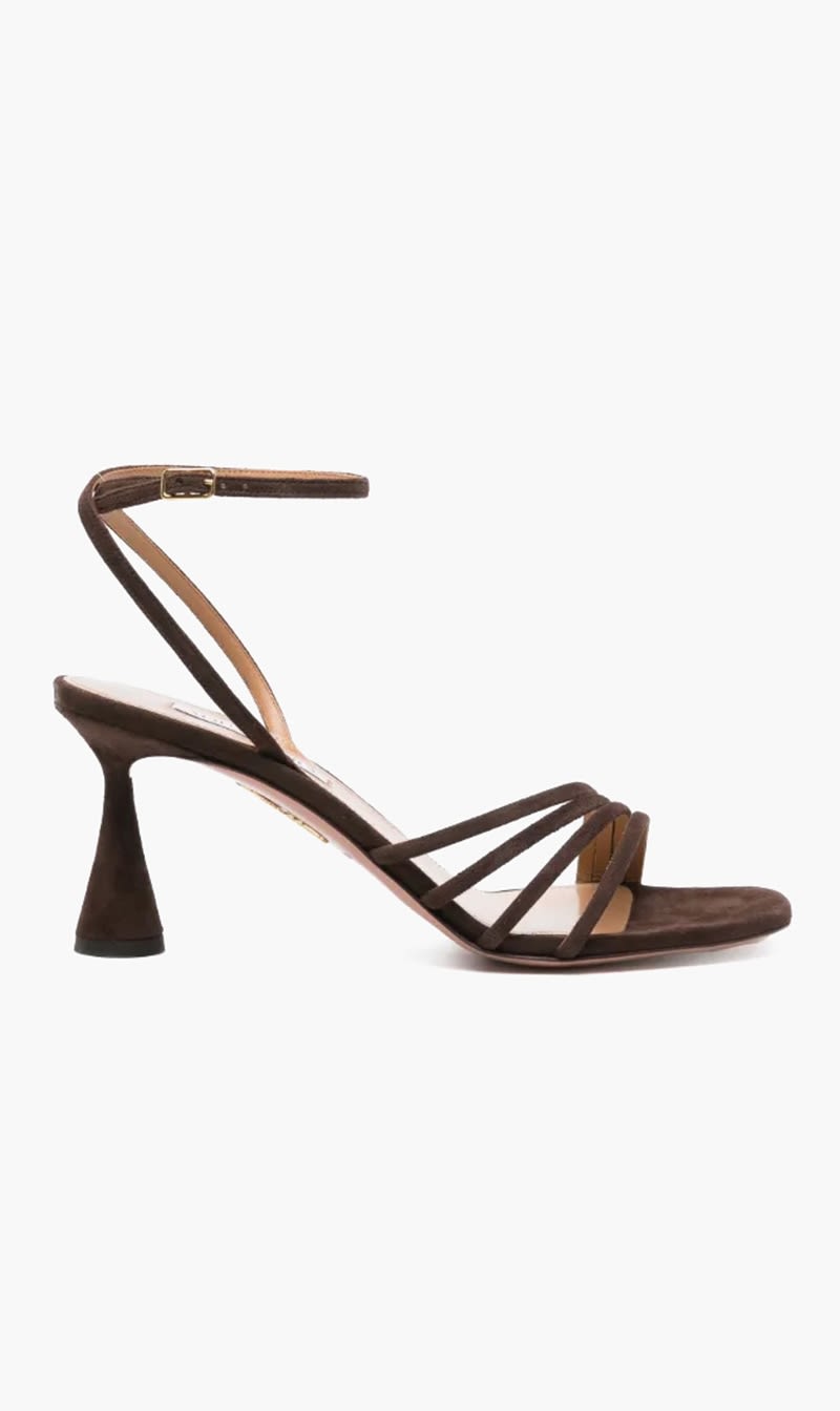 

Aquazzura Firenze Brown Latour 75mm Suede Sandals for Women | The Deal Outlet