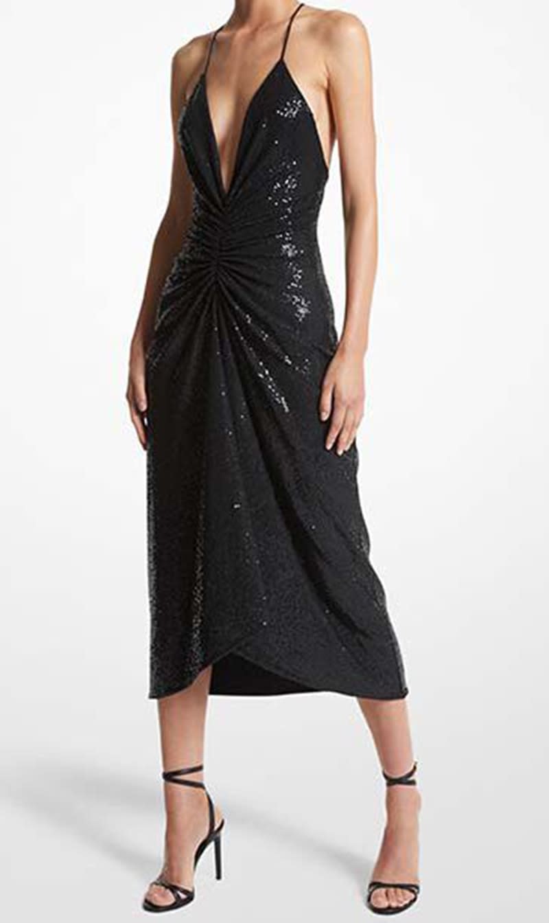 

Michael Kors Black Hand-embroidered Sequin Stretch Jersey Cascade Dress for Women | The Deal Outlet