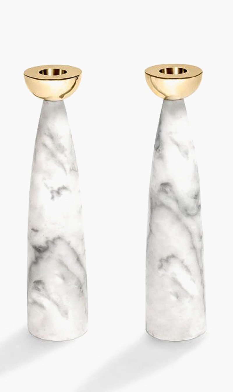 

Anna Coluna Carrara Marble And Gold Candle Holders - Set Of 2