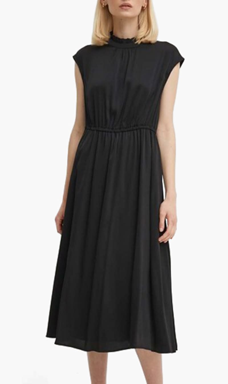 

United Colors Of Benetton Black Midi Dress With Mandarin Collar for Women | The Deal Outlet