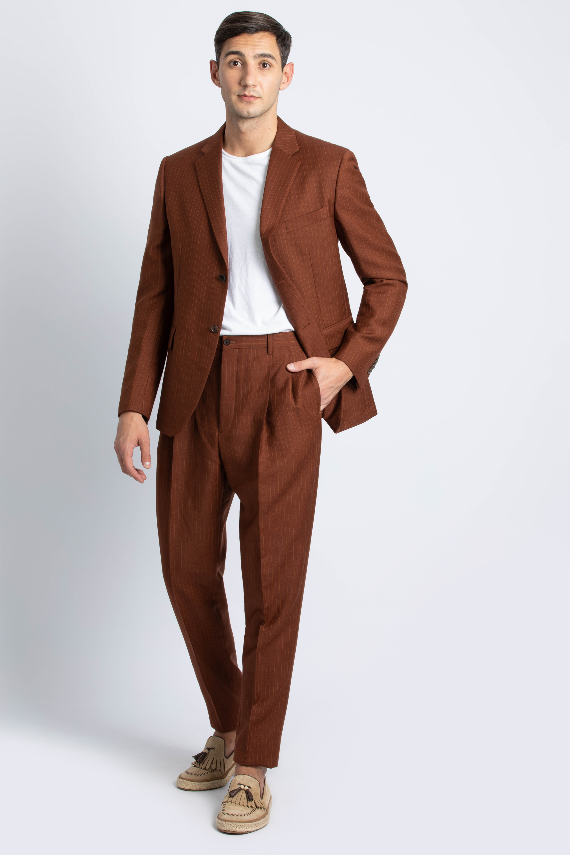 

Stripes Tailored Fit Suit, Brown