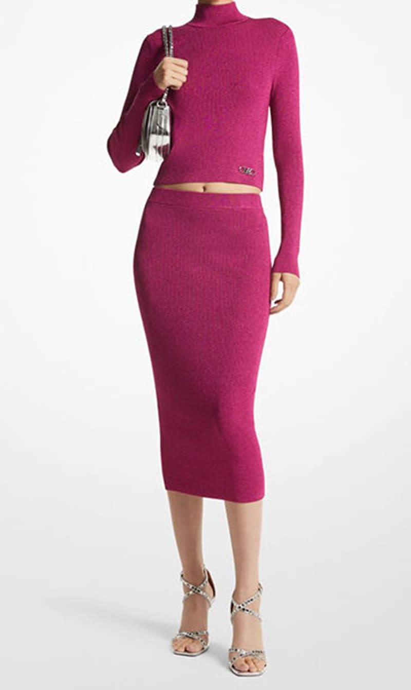

Michael Kors Pink Metallic Ribbed Knit Pencil Skirt for Women | The Deal Outlet