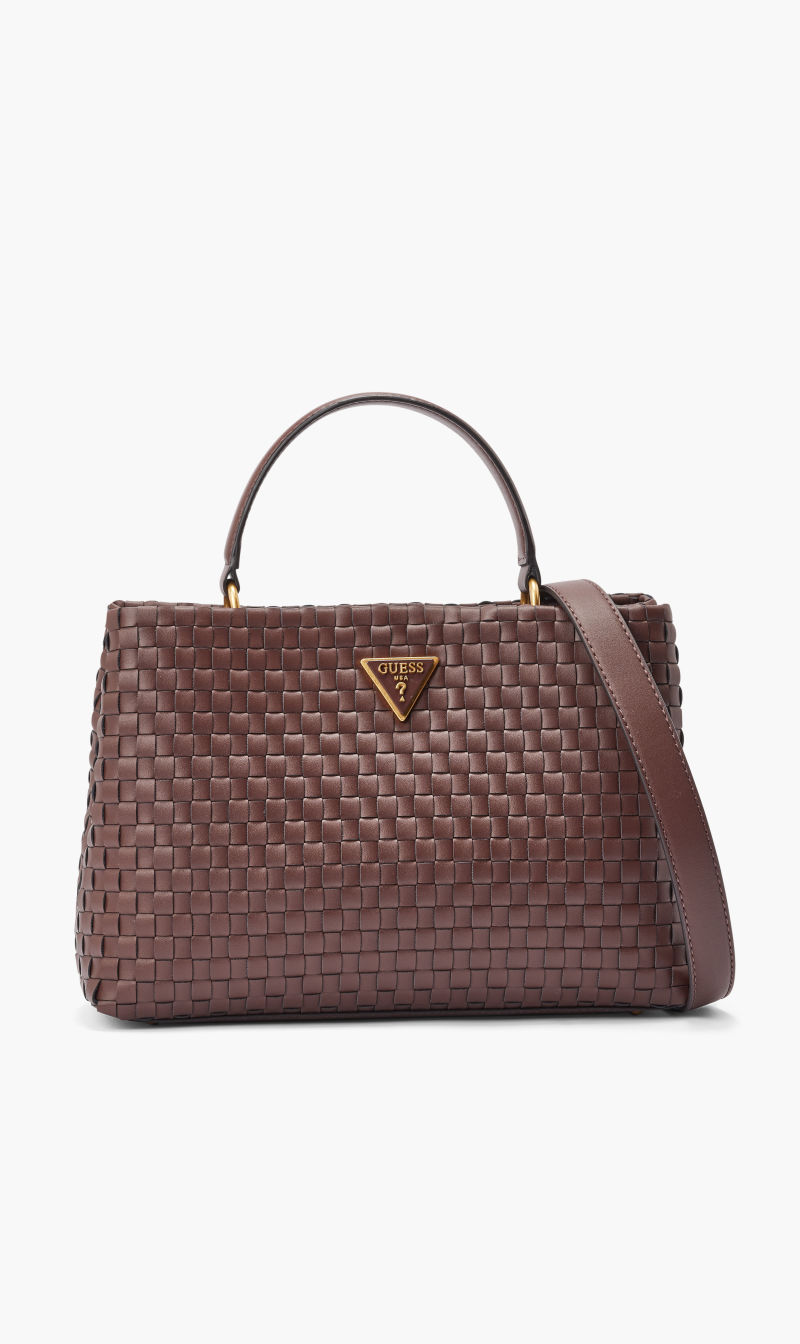 

Guess Brown Lisbet 2 Compartment Satchel for Women | The Deal Outlet
