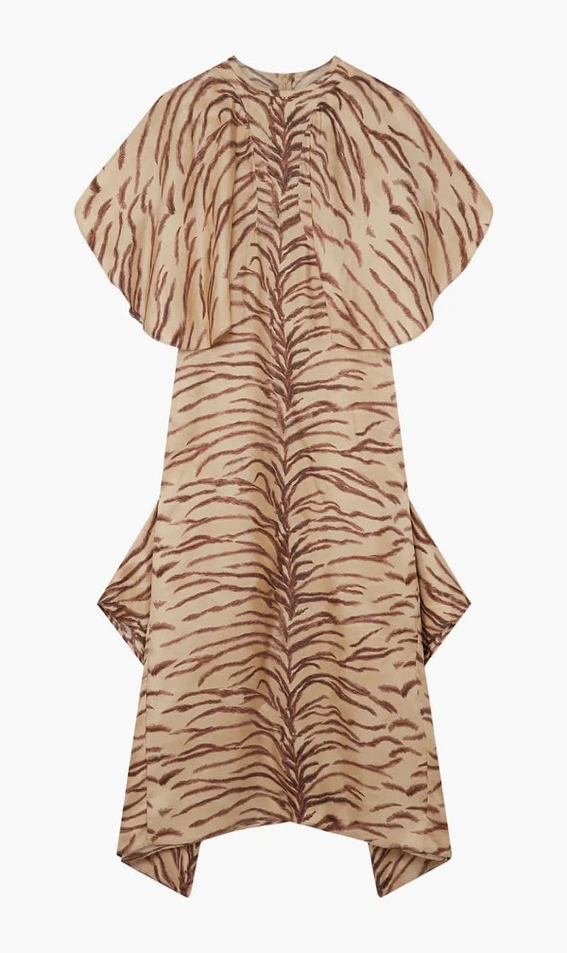 

Stella Mc Cartney Beige Organic Silk Leopard Print Midi Dress for Women | The Deal Outlet