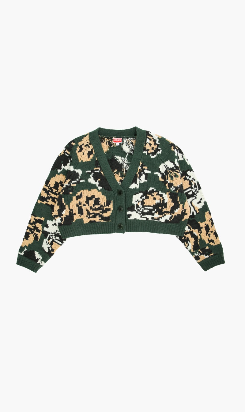 

Kenzo Green Pixel Flowers Cropped Cardigan for Women | The Deal Outlet