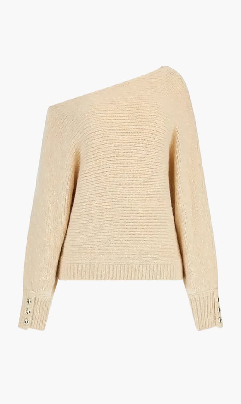 Guess Beige Off Shoulder Wool Blend Sweater for Women