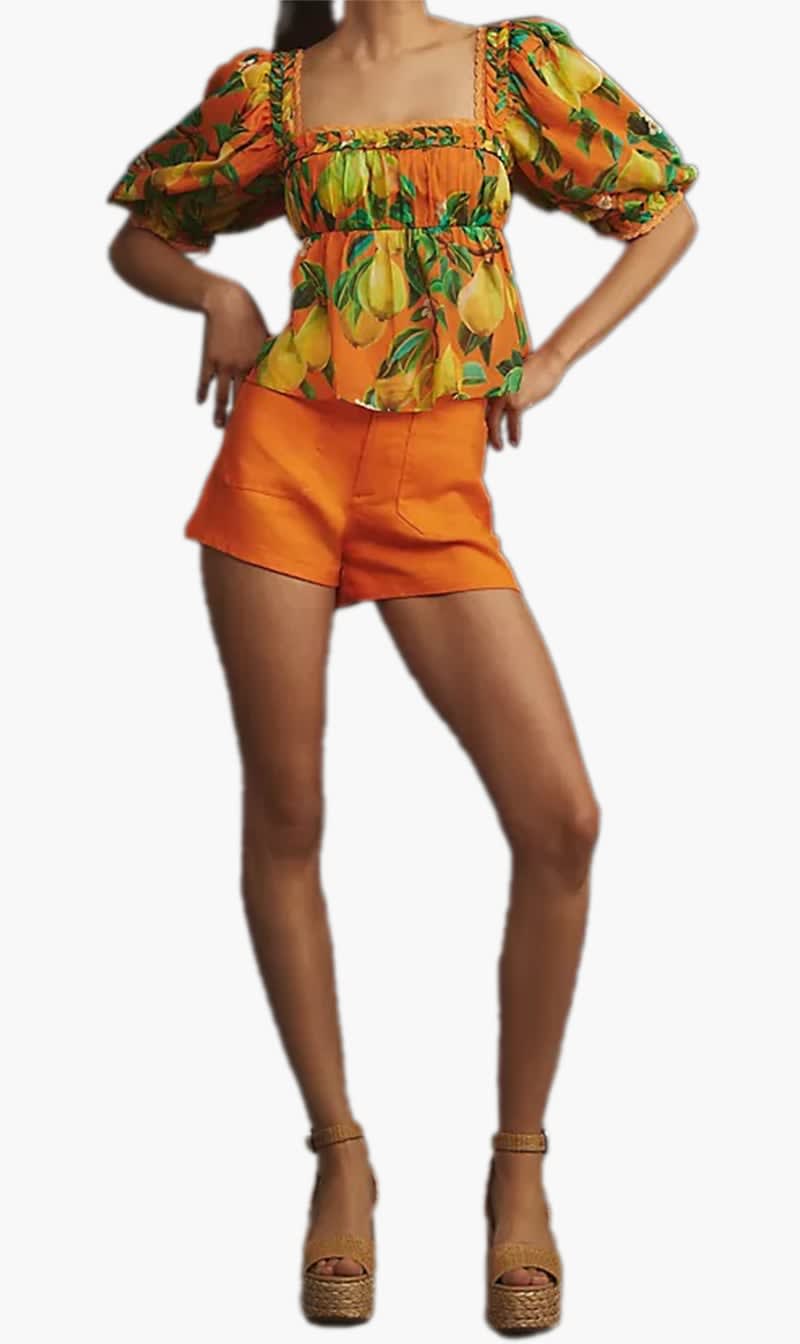 

Farm Rio Orange Chic Pears Short Sleeve Blouse for Women | The Deal Outlet