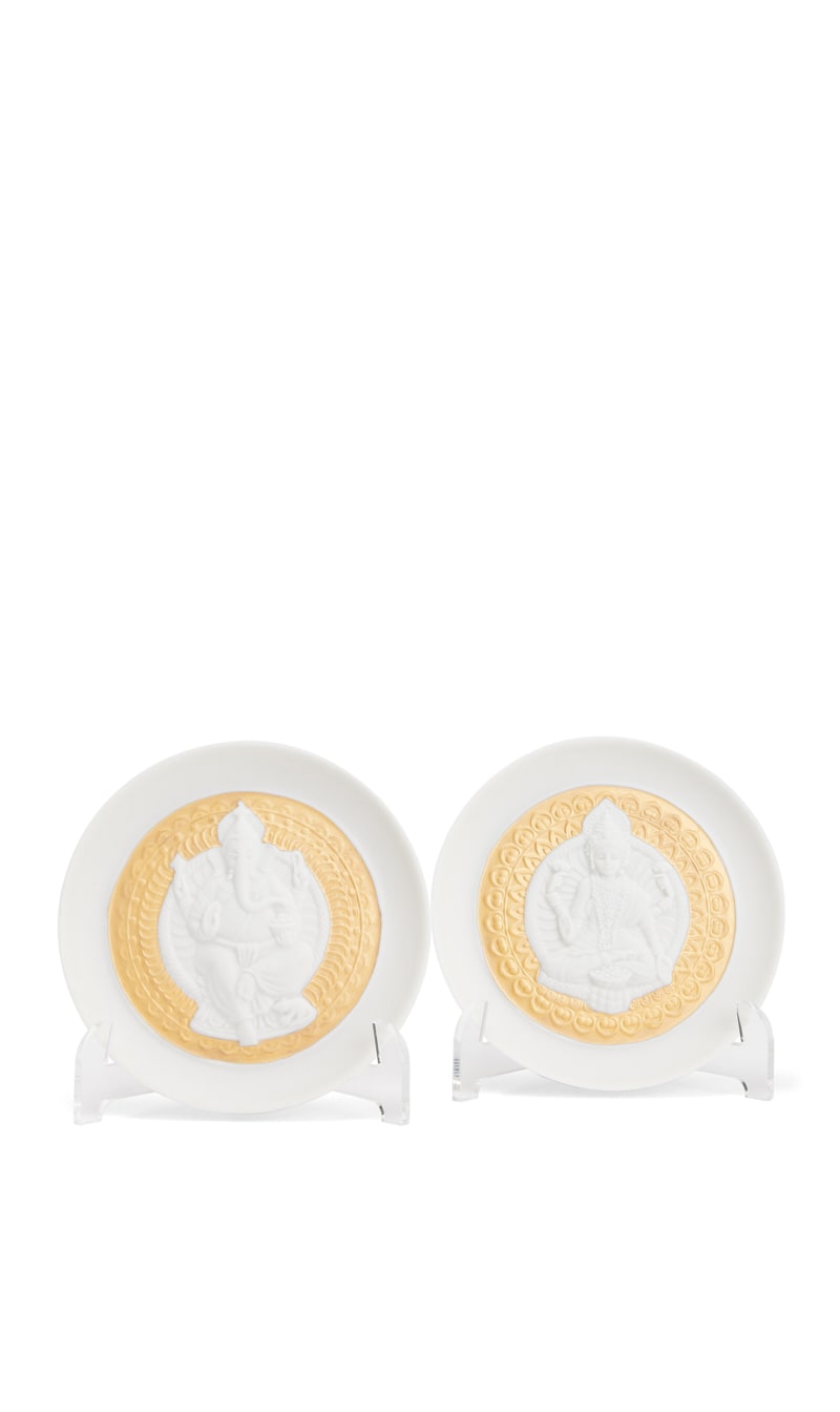 

Goddess Lakshmi And Lord Ganesha Decorative Plates Set, Gold