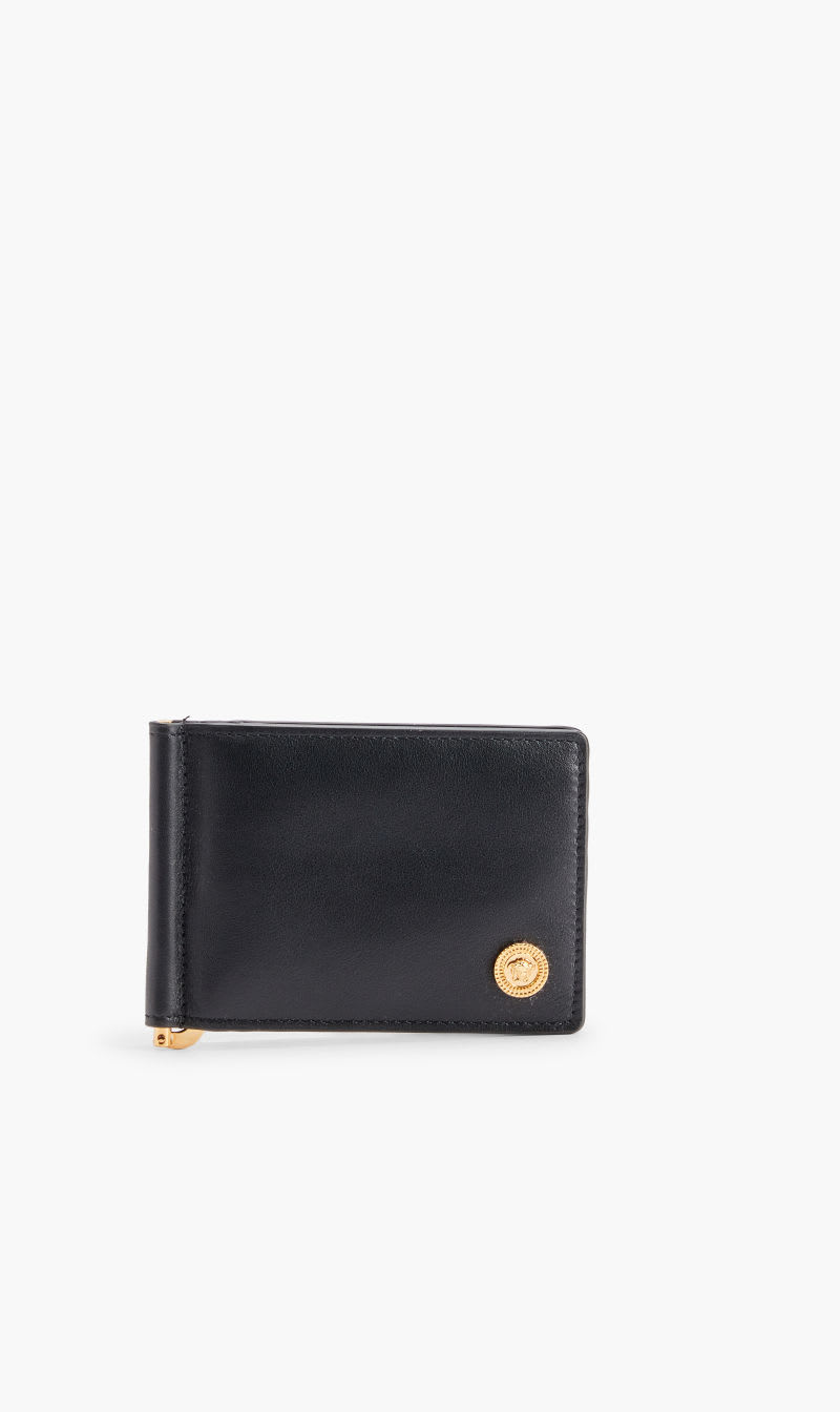 

Versace Black Wallet Slim Money Clip Tribute Medusa Coin Vitello Solid for Men | The Deal Outlet