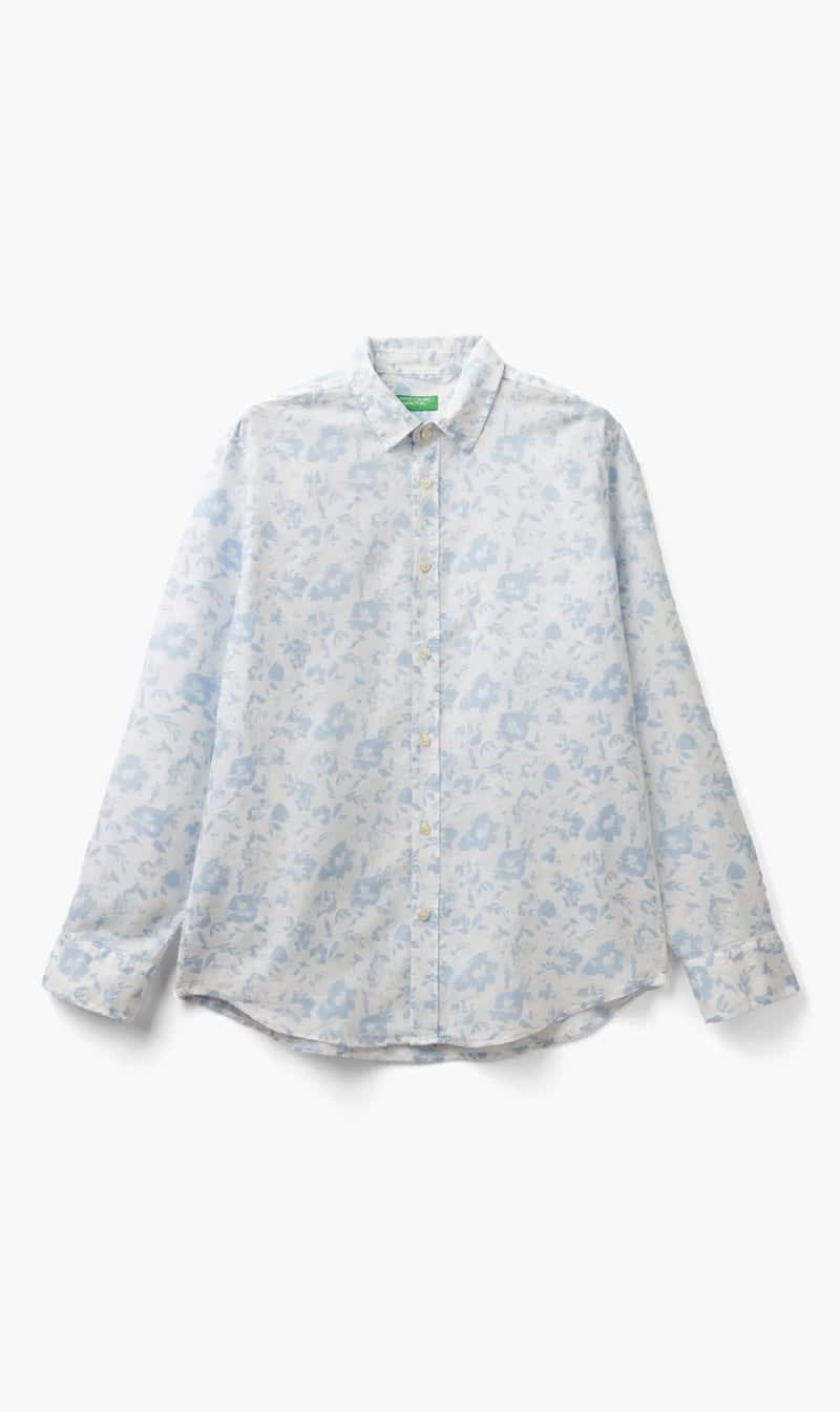 United Colors Of Benetton White Floral Print Linen Blend Shirt for Men